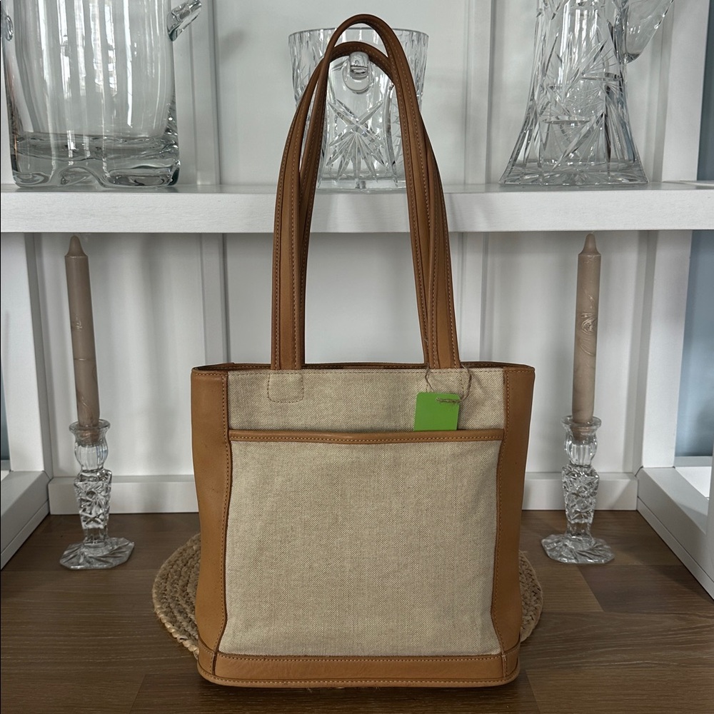 Coach Bleecker Tan Leather & Caneva Shoulder Bag